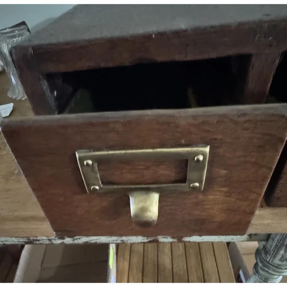 Antique Remington Rand Card Catalog 2 Drawer Library File Box Dovetail Oak